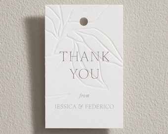 Embossed Favour Tag, Thank You Letterpress Tag, Personalised Wedding Gift Tag, Wedding Shower Tag