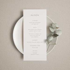 Menukaarten bruiloft met naam. Menukaart met plaatskaart, gepersonaliseerd, dinermenu, bruiloft ontbijtmenu, bruiloft tafeldecoratie