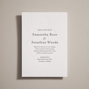 Letterpress Hochzeitseinladungen. Geprägte Hochzeitseinladung. Einfache moderne Einladung. Luxus Dickes Baumwollbrett