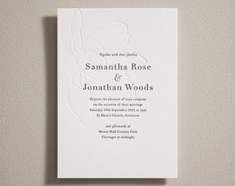 Letterpress Wedding Invitations. Embossed Wedding Invitation. Simple Modern Invitation. Luxury Thick Cotton Board