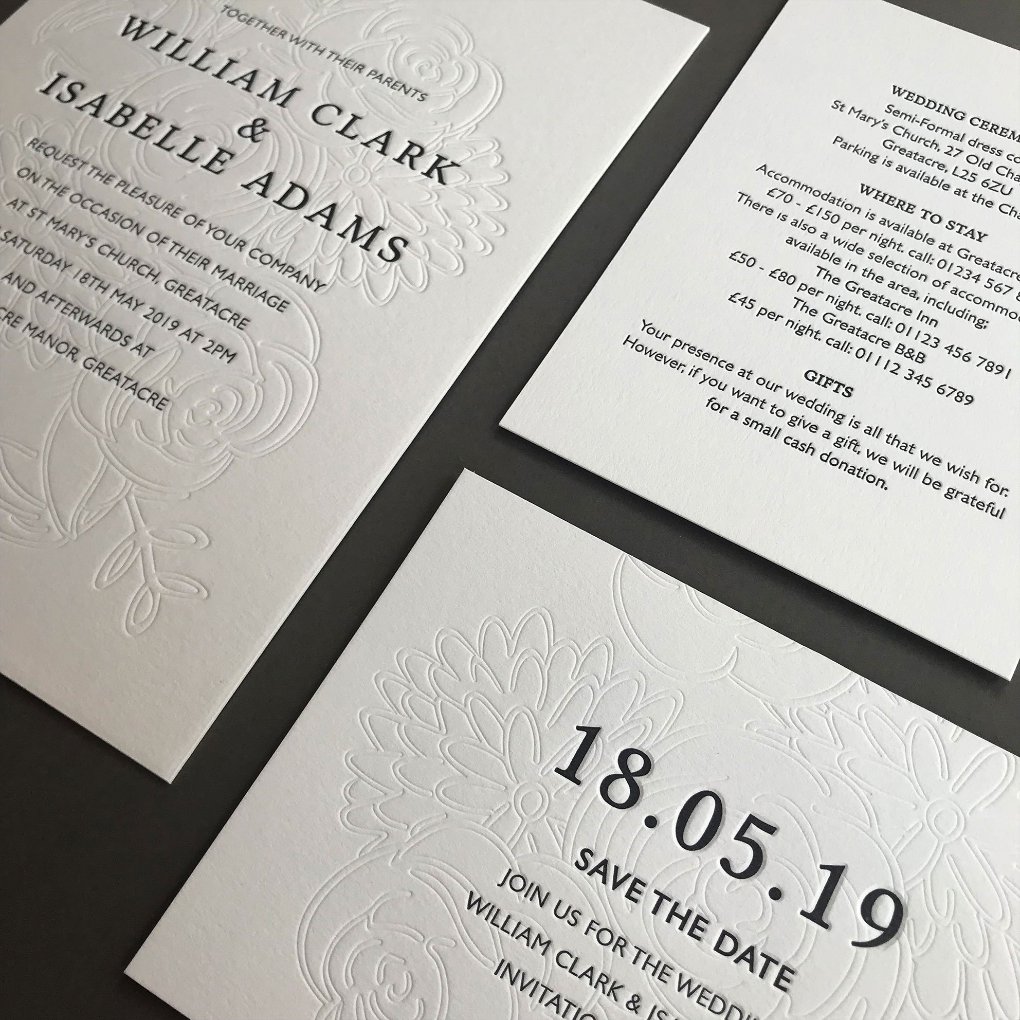 Letterpress Wedding Invitation Set Traditional Floral Etsy
