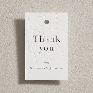 Embossed Favour Tag, Thank You Letterpress Tag, Personalised Wedding Gift Tag, Wedding Shower Tag