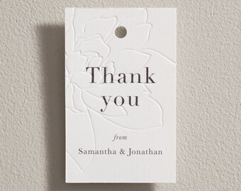 Embossed Favour Tag, Thank You Letterpress Tag, Personalised Wedding Gift Tag, Wedding Shower Tag
