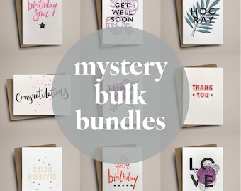 10, 20 of 30 wenskaarten, boekdruk mysterie bulkgroothandelspakket: verjaardag, bedankt, liefde/vriendschap, gefeliciteerd en aanmoediging