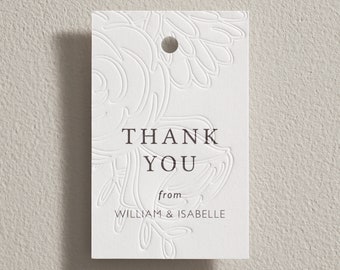 Embossed Favour Tag, Thank You Letterpress Tag, Personalised Wedding Gift Tag, Wedding Shower Tag