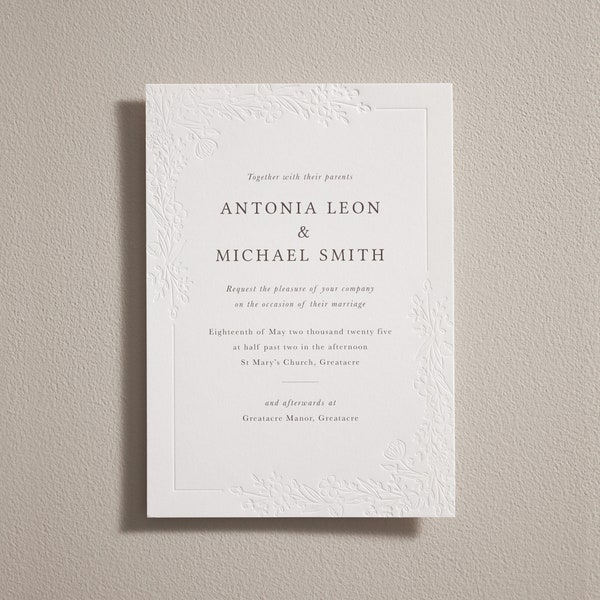 Digital and Letterpress Wedding Invitation Set, Wedding Invitations, Details and Rsvp. Blind Embossed. Simple Modern, Luxury Cotton Card