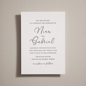 Letterpress Hochzeitseinladungen. Geprägte Hochzeitseinladung. Einfache moderne Einladung. Luxus Dickes Baumwollbrett