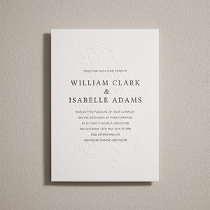 Juego de invitaciones de boda impresas con tipografía. Invitación de boda en relieve, tarjeta de detalles y RSVP. Invitación moderna y sencilla. Tablero de algodón grueso de lujo