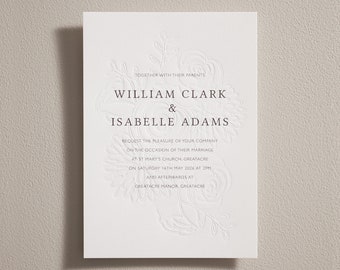 Digital and Letterpress Wedding Invitations, Blind Embossed wedding invite, Simple Modern, Luxury Cotton Card