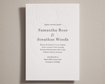 Letterpress Wedding Invitations Set. Embossed Wedding Invitation, Details Card & RSVP. Simple Modern Invitation. Luxury Thick Cotton Board