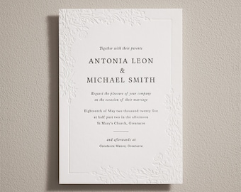 Letterpress Wedding Invitations. Embossed Wedding Invitation. Simple Modern Invitation. Luxury Thick Cotton Board