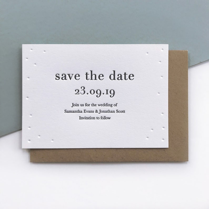 Letterpress Save the Date Card Hand Printed Modern Wedding Etsy