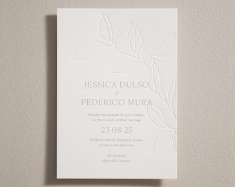 Digital and Letterpress Wedding Invitation Set, Wedding Invitations, Details and Rsvp. Blind Embossed. Simple Modern, Luxury Cotton Card