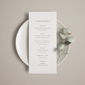 Cartes de menu de mariage avec nom. Carte de menu avec marque-place, personnalisé, menu du dîner, menu du petit déjeuner de mariage, décoration de table de mariage