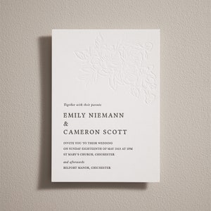 Letterpress Hochzeitseinladungen. Geprägte Hochzeitseinladung. Einfache moderne Einladung. Luxus Dickes Baumwollbrett