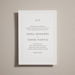 Invitaciones de boda impresas en tipografía. Invitación de boda en relieve. Invitación moderna y sencilla. Cartón de algodón grueso de lujo.