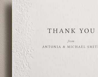 Embossed Wedding Thank You Card: Letterpress Wildflower Design