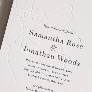 Letterpress Wedding Invitations Set. Embossed Wedding Invitation, Details Card & RSVP. Simple Modern Invitation. Luxury Thick Cotton Board image 2