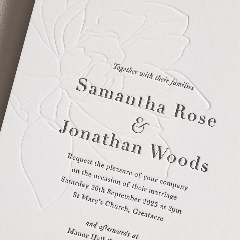 Letterpress Wedding Invitations Set. Embossed Wedding Invitation, Details Card & RSVP. Simple Modern Invitation. Luxury Thick Cotton Board image 2