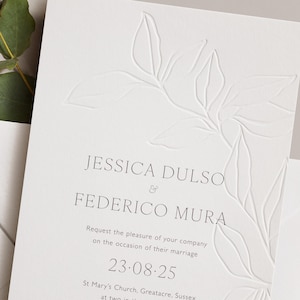 Digitale und Letterpress Hochzeitseinladungen, blindgeprägte Hochzeitseinladung, einfache, moderne, luxuriöse Baumwollkarte