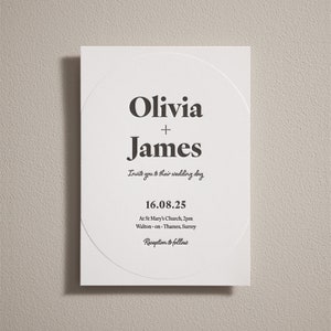 Juego de invitaciones de boda impresas con tipografía. Invitación de boda en relieve, tarjeta de detalles y RSVP. Invitación moderna y sencilla. Tablero de algodón grueso de lujo