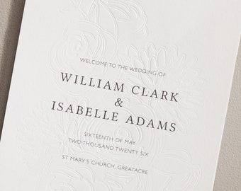 Embossed Wedding Ceremony Program, Personalised Order Of Service Booklet, Custom Letterpress and Digital Print Program, 4 page or 8 page