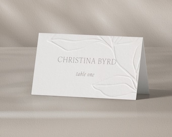 Personalised placecard for wedding, embossed place cards, wedding table decor name cards. Letterpress and digital print