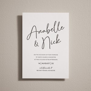 Invitaciones de boda impresas en tipografía. Invitación de boda en relieve. Invitación moderna y sencilla. Cartón de algodón grueso de lujo.