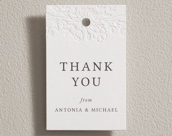 Embossed Favour Tag, Thank You Letterpress Tag, Personalised Wedding Gift Tag, Wedding Shower Tag