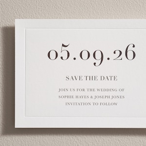 Digital and Letterpress Save the Date cards with envelopes. Blind Embossed. Personalised Save our Date. Simple, Modern Luxury cotton card