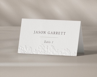 Personalised placecard for wedding, embossed place cards, wedding table decor name cards. Letterpress and digital print