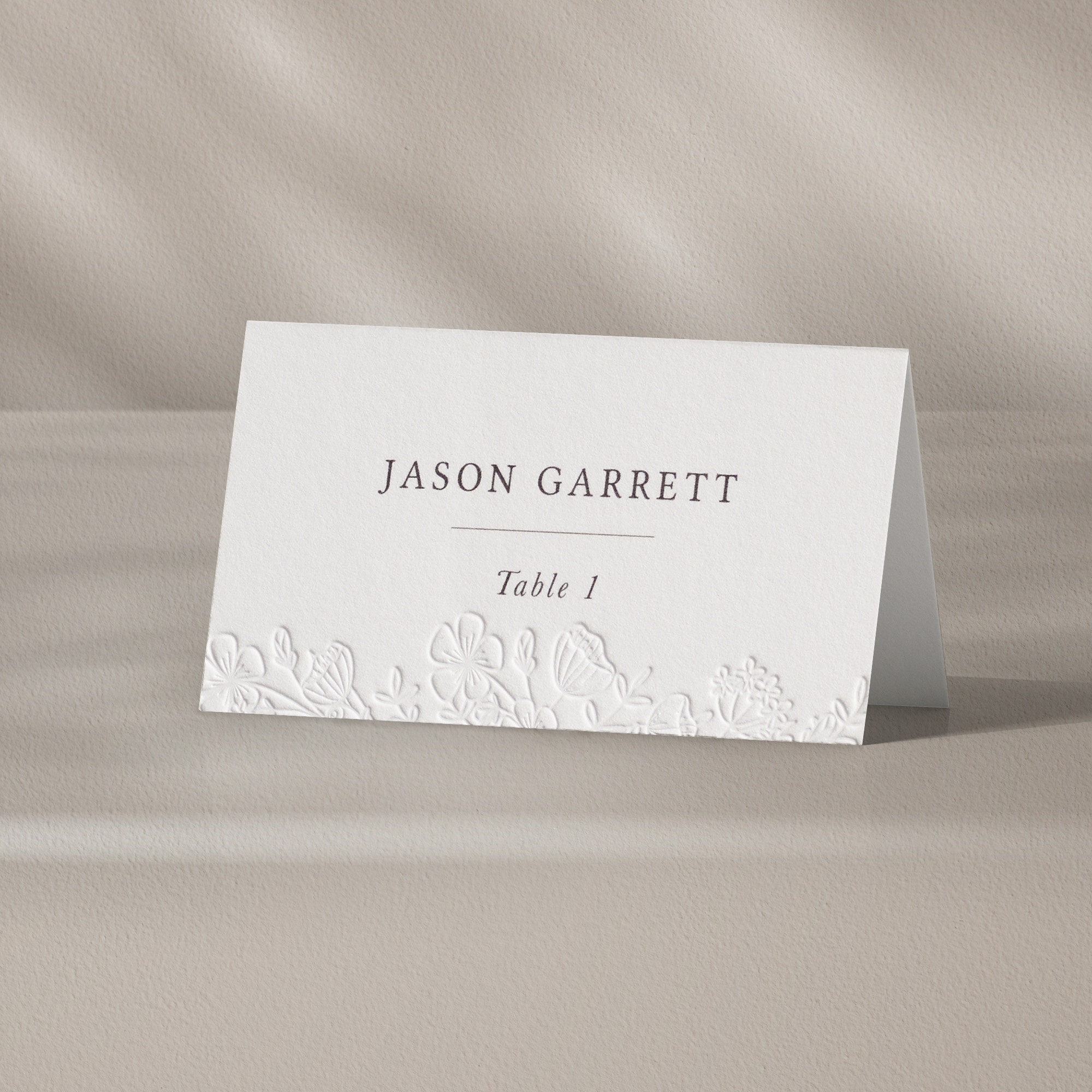 Personalised placecard for wedding, embossed place cards, wedding table decor name cards. Letterpress and digital print