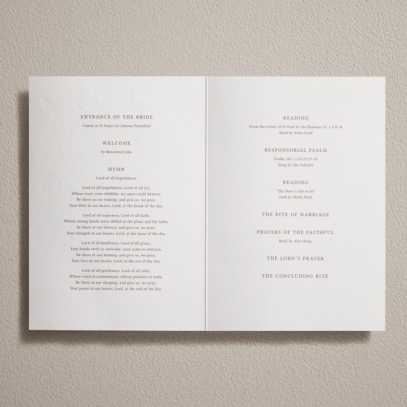 Embossed Wedding Ceremony Program, Personalised Order of Service ...