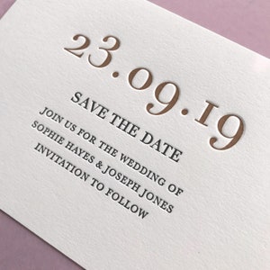 Letterpress Save the Date Karte : Kupfertinte, Schlicht, Luxus, Handgedruckt, Hochzeitspapeterie