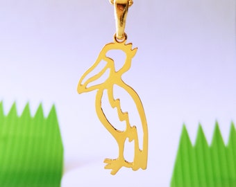 Handmade Shoebill Stork Necklace: Gold Plated Bird Pendant