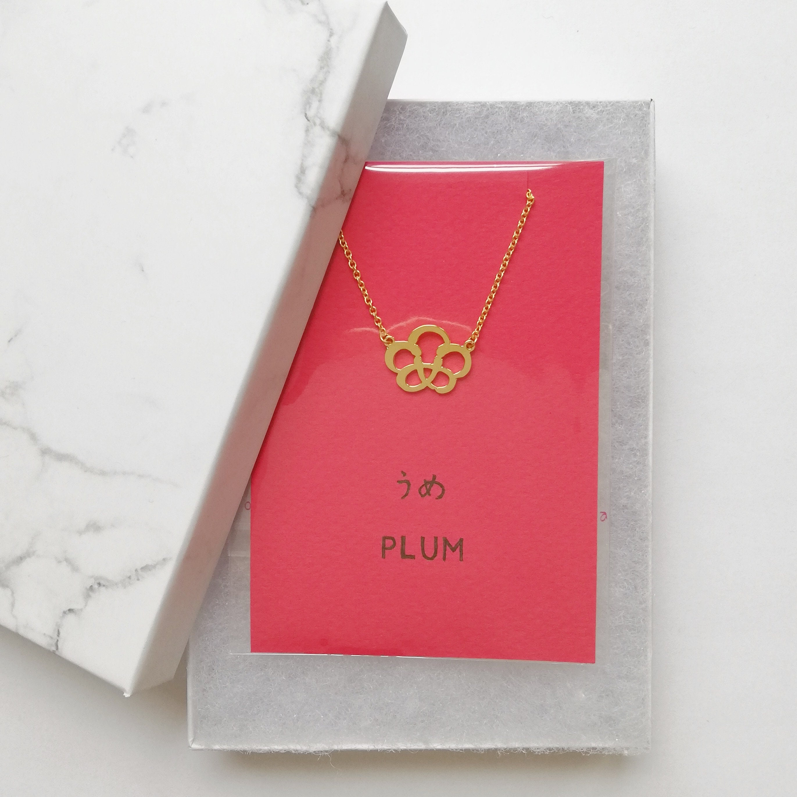 Hiragana for PLUM Blossom Necklace, Spring Flower Ume Jewelry, Unique