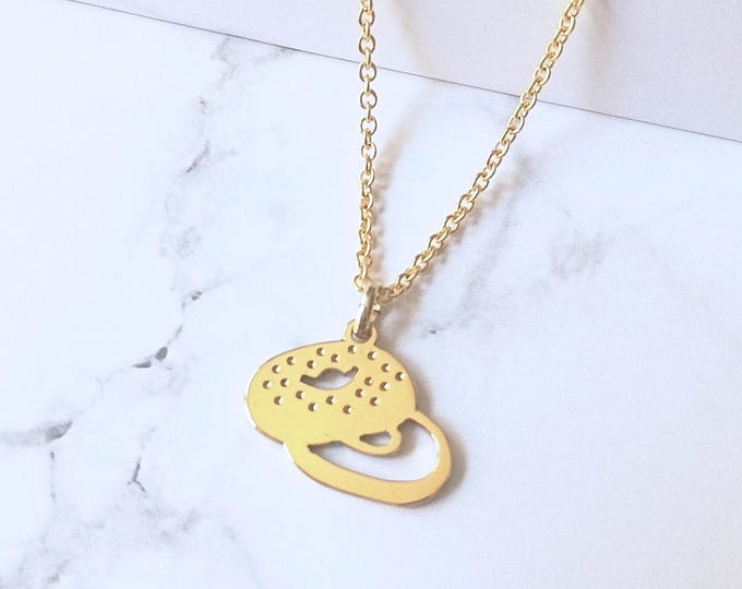 Bagel gold tone necklace, New York iconic food pendant, gift for foodie, breakfast motif jewelry