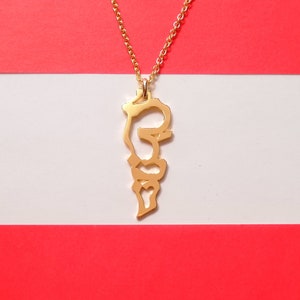 Kaarthanger Libanon in Arabische letter, gouden landsieraden, Made in NYC, betekenisvol cadeau, statementketting