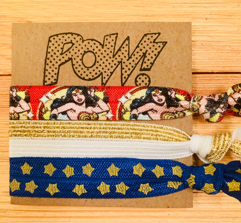 party favors Superhero hair ties girl birthday party hair ties Wonder Woman yoga hair ties Wonder Woman hair ties
