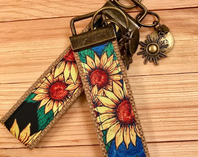 Blue Sunflower Wristlet, Black Sunflower Wristlet, Key Wristlet
