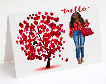 Hello Heart African American Greeting Card with Envelope | 2 Options | Blank Inside