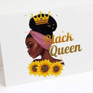 Sonnenblumen Geschmückte Schwarze Königin African American Grußkarte mit Umschlag | Innen blanko
