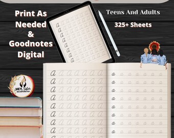 Cursive Writing Workbook | 320+ Sheets | Digital Goodnotes | Print As You Go | Teens And Adults | Handwriting Practice