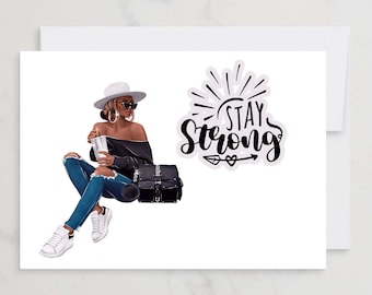 Stay Strong Motivational Inspirational Encouraging African American Greeting Card with Envelope | Available in 2 Hues | Blank Inside