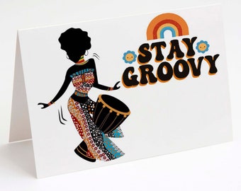 African American Stay Groovy Retro Greeting Card with Envelope | Blank Inside