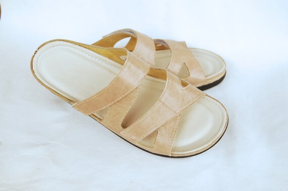 Items similar to leather slippers in sand color, biolife slipper ...