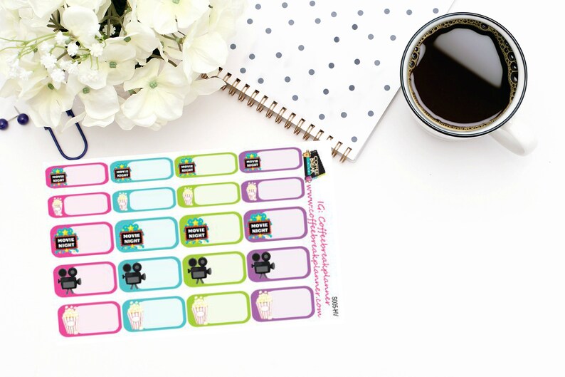 Planner Stickers Movie Night StickersFamily Movie Night Etsy