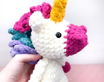 Cuddle Size Unicorn Snuggler | Unicorn Lovey | Stuffed Crochet Unicorn | READY to SHIP