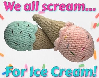 Large Crochet Ice Cream Cone, Ice cream cone doll, FAST AND FREE shipping, ice cream, strawberry, mint chocolate chip