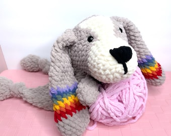 LARGE Puppy Snuggler | Puppy Dog Lovey | Stuffed Crochet Dog | READY to SHIP